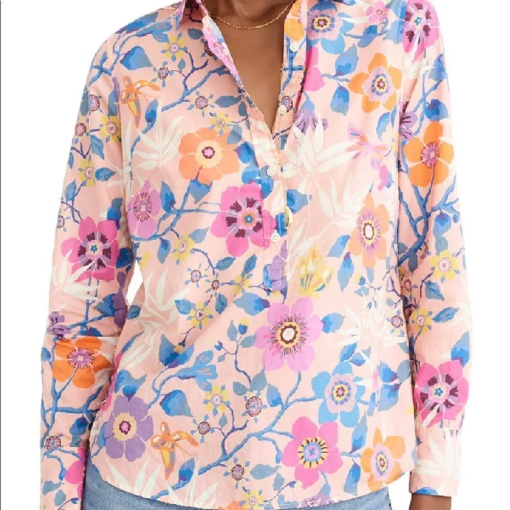 Liberty Art Fabrics for J. Crew Partial Button Down Floral Print Top Size 2